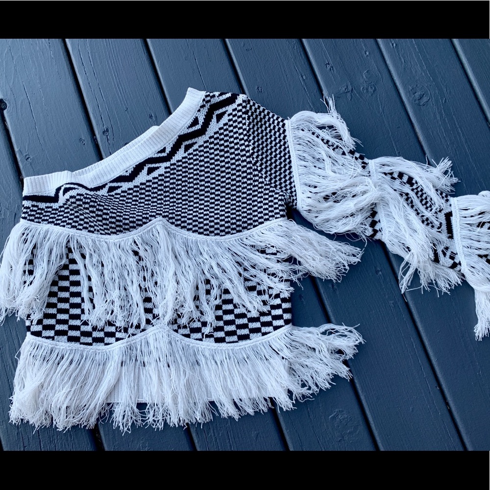 One Shoulder Fringe Sweater